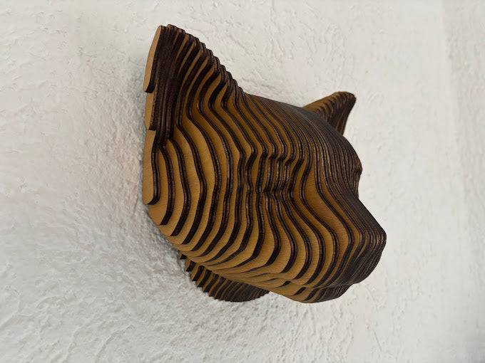 3D houten dierenkop (kat), met de laser gesneden en gelaagd design, ideaal als moderne wanddecoratie of aandenken aan je huisdier