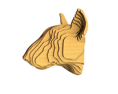 3D houten hondenkop (bull terrier), met de laser gesneden en gelaagd design, ideaal als moderne wanddecoratie of aandenken aan je huisdier