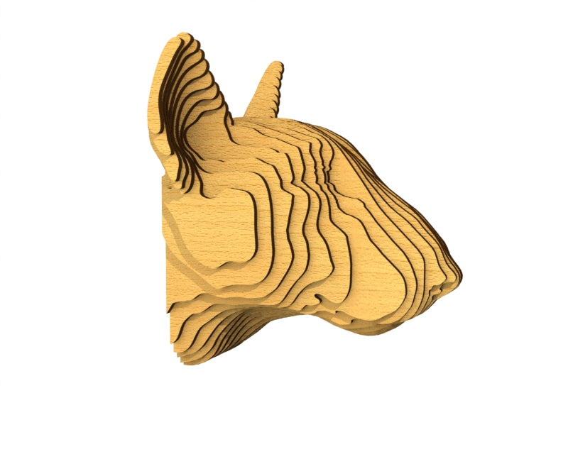 3D houten hondenkop (bull terrier), met de laser gesneden en gelaagd design, ideaal als moderne wanddecoratie of aandenken aan je huisdier