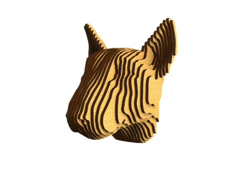 3D houten hondenkop (bull terrier), met de laser gesneden en gelaagd design, ideaal als moderne wanddecoratie of aandenken aan je huisdier