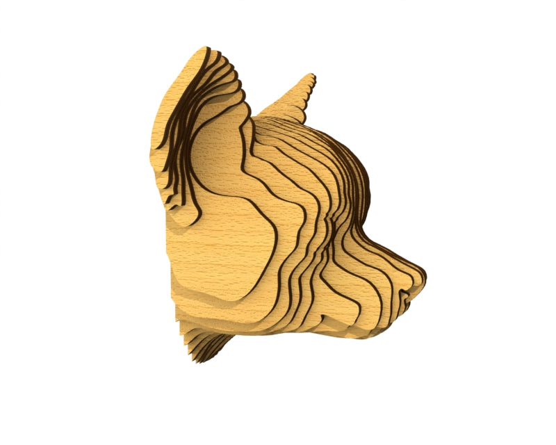 3D houten hondenkop (chihuahua), met de laser gesneden en gelaagd design, ideaal als moderne wanddecoratie of aandenken aan je huisdier