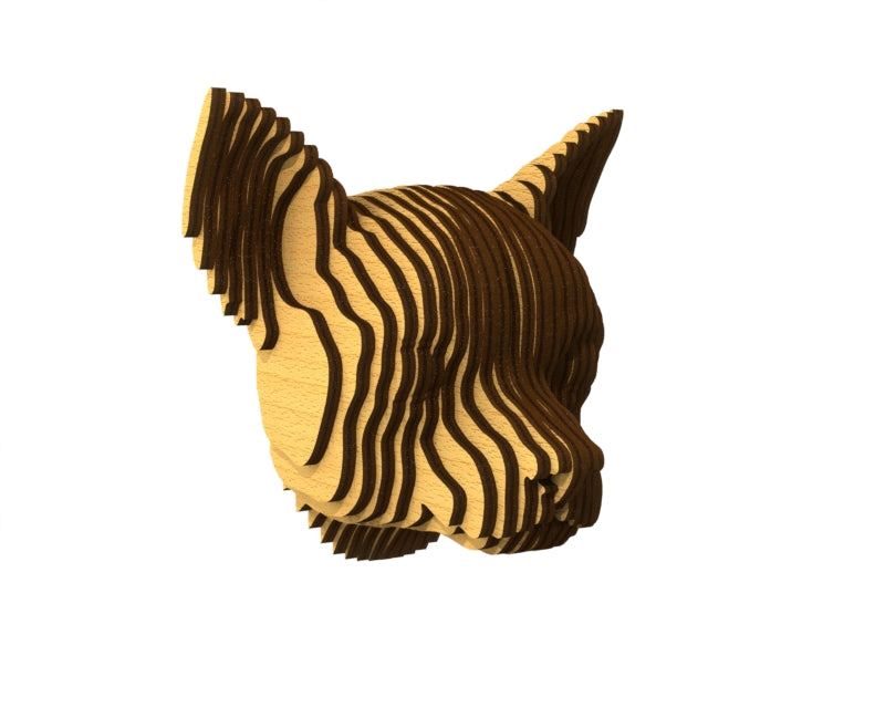 3D houten hondenkop (chihuahua), met de laser gesneden en gelaagd design, ideaal als moderne wanddecoratie of aandenken aan je huisdier