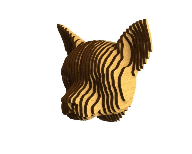 3D houten hondenkop (chihuahua), met de laser gesneden en gelaagd design, ideaal als moderne wanddecoratie of aandenken aan je huisdier