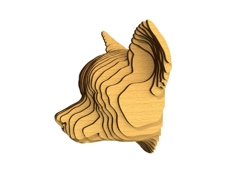 3D houten hondenkop (chihuahua), met de laser gesneden en gelaagd design, ideaal als moderne wanddecoratie of aandenken aan je huisdier