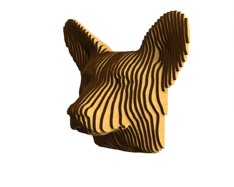 3D houten hondenkop (corgi), met de laser gesneden en gelaagd design, ideaal als moderne wanddecoratie of aandenken aan je huisdier