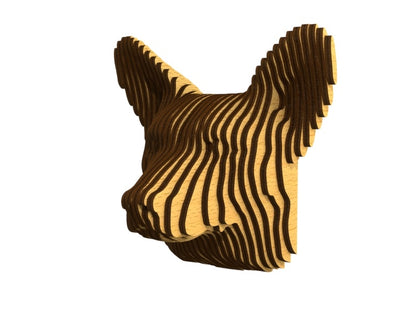 3D houten hondenkop (corgi), met de laser gesneden en gelaagd design, ideaal als moderne wanddecoratie of aandenken aan je huisdier