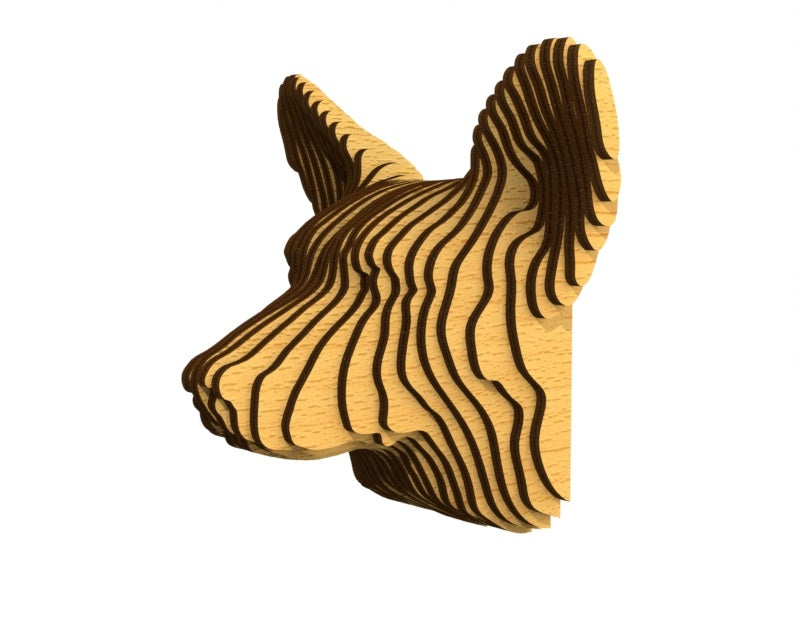 3D houten hondenkop (corgi), met de laser gesneden en gelaagd design, ideaal als moderne wanddecoratie of aandenken aan je huisdier