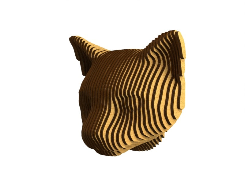 3D houten dierenkop (kat), met de laser gesneden en gelaagd design, ideaal als moderne wanddecoratie of aandenken aan je huisdier