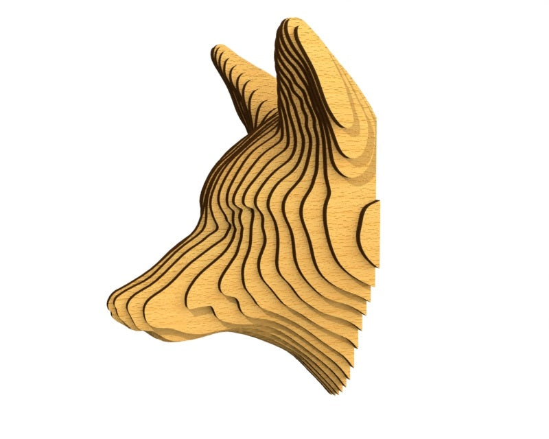 3D houten dierenkop (vos), met de laser gesneden en gelaagd design, ideaal als moderne wanddecoratie