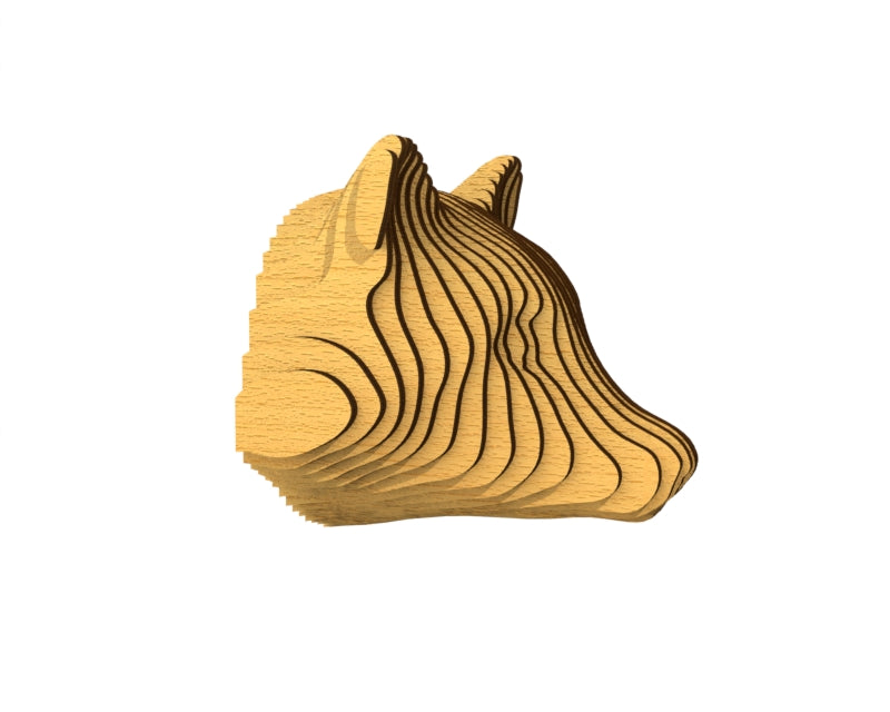 3D houten dierenkop (wasbeer), met de laser gesneden en gelaagd design, ideaal als moderne wanddecoratie