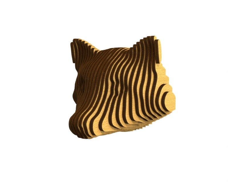 3D houten dierenkop (wasbeer), met de laser gesneden en gelaagd design, ideaal als moderne wanddecoratie