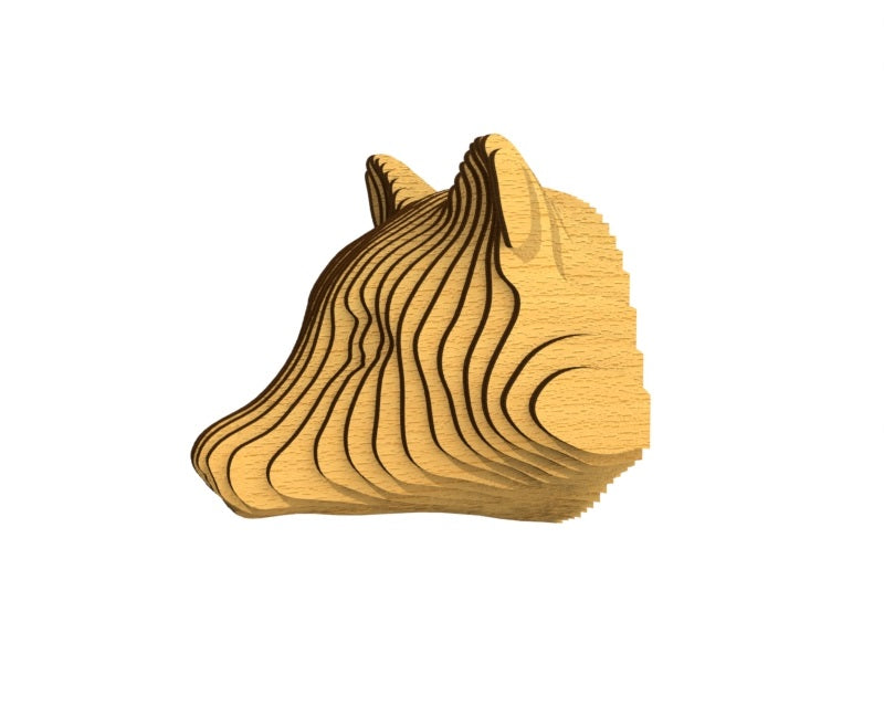 3D houten dierenkop (wasbeer), met de laser gesneden en gelaagd design, ideaal als moderne wanddecoratie