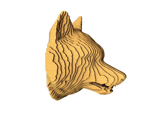 3D houten dierenkop (wolf), met de laser gesneden en gelaagd design, ideaal als moderne wanddecoratie