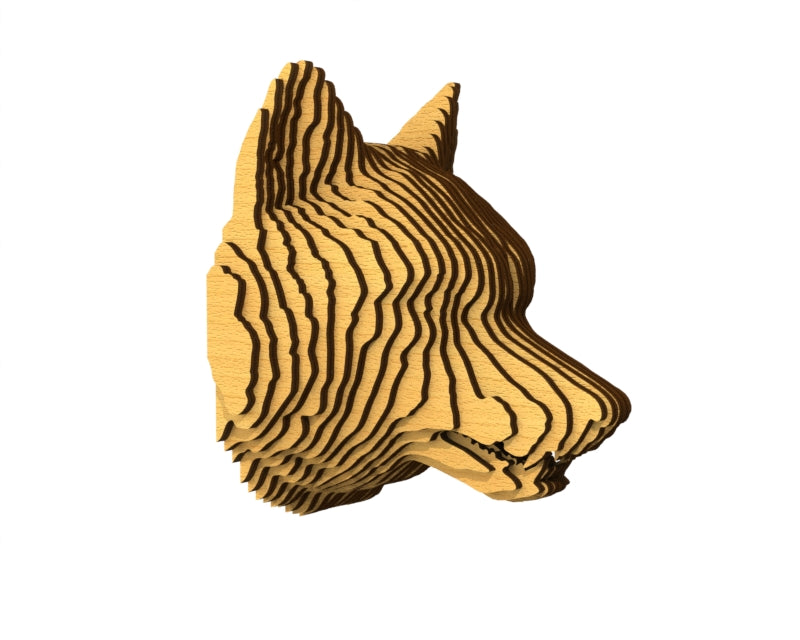 3D houten dierenkop (wolf), met de laser gesneden en gelaagd design, ideaal als moderne wanddecoratie