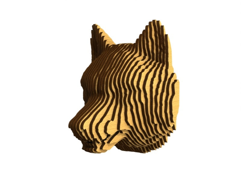 3D houten dierenkop (wolf), met de laser gesneden en gelaagd design, ideaal als moderne wanddecoratie