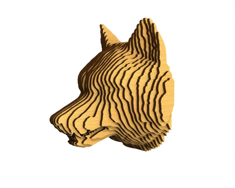 3D houten dierenkop (wolf), met de laser gesneden en gelaagd design, ideaal als moderne wanddecoratie