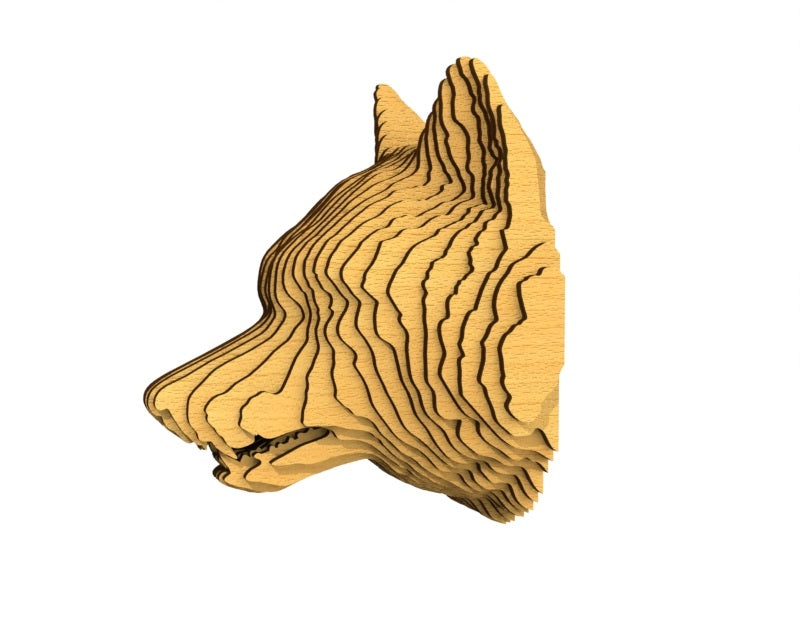 3D houten dierenkop (wolf), met de laser gesneden en gelaagd design, ideaal als moderne wanddecoratie