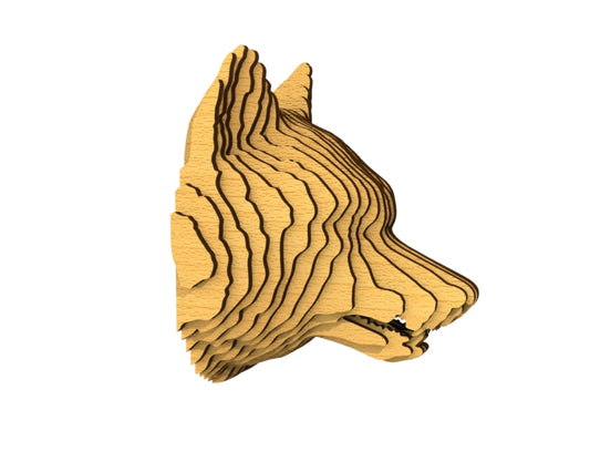 3D houten dierenkop (wolf), met de laser gesneden en gelaagd design, ideaal als moderne wanddecoratie